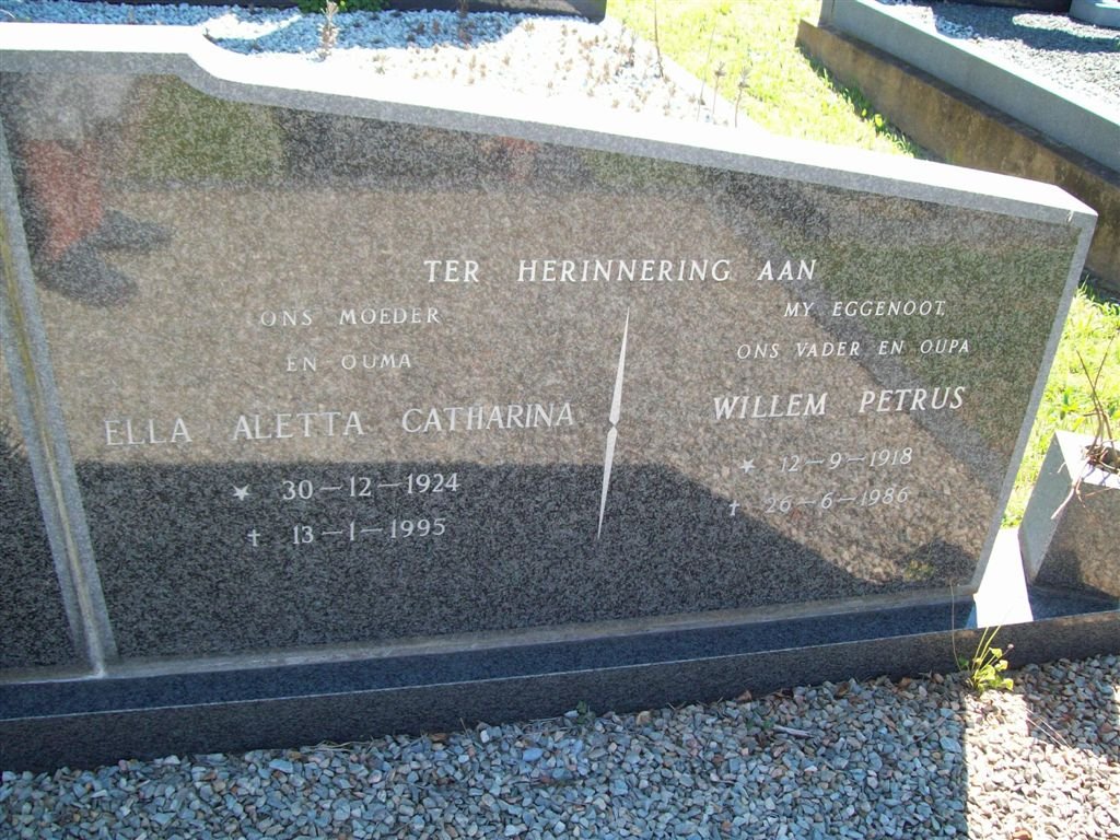 ERASMUS Willem Petrus 1918-1986 &amp; Ella Aletta Catharina 1924-1995