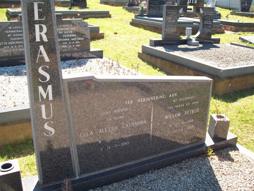 ERASMUS Willem Petrus 1918-1986 &amp; Ella Aletta Catharina 1924-1995