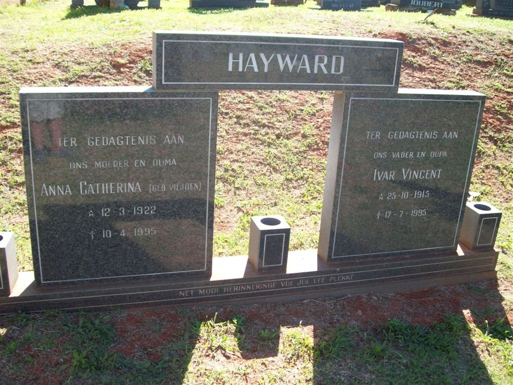 HAYWARD Ivar Vincent 1915-1995 &amp; Anna Catherina VILJOEN 1922-1995