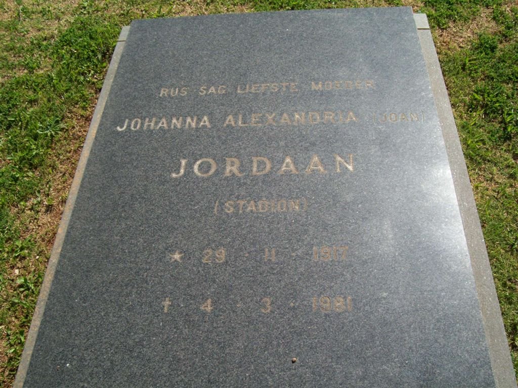 JORDAAN Johanna Alexandria nee STADION 1917-1981
