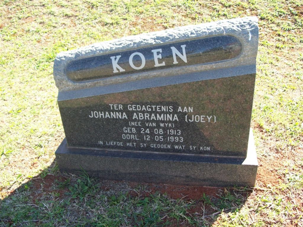 KOEN Johanna Abramina nee VAN WYK 1913-1993