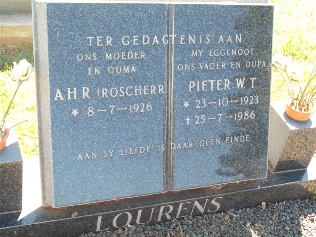 LOURENS Pieter W.T. 1923-1986 &amp; A.H.R. Roscherr 1926-