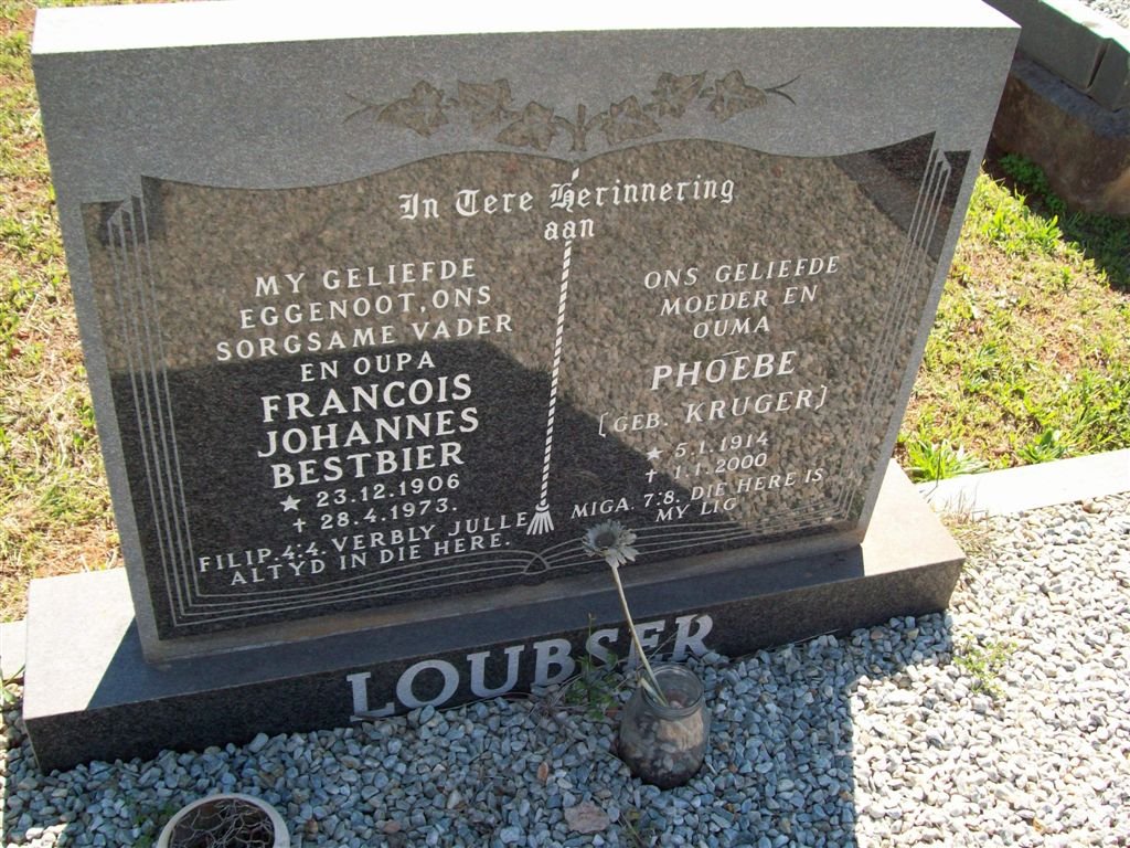 LOUBSER Francois Johannes Bestbier 1906-1973 &amp; Phoebe KRUGER 1914-2000
