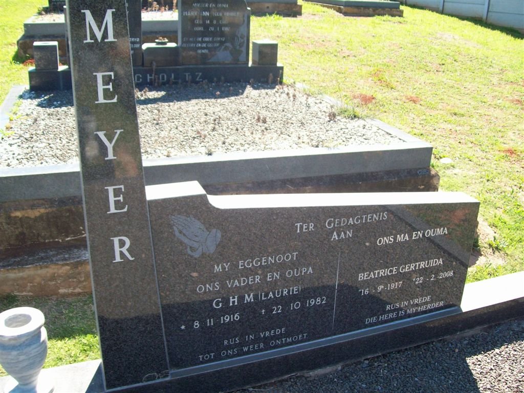 MEYER G.H.M. 1916-1982 &amp; Beatrice Gertruida 1917-2008