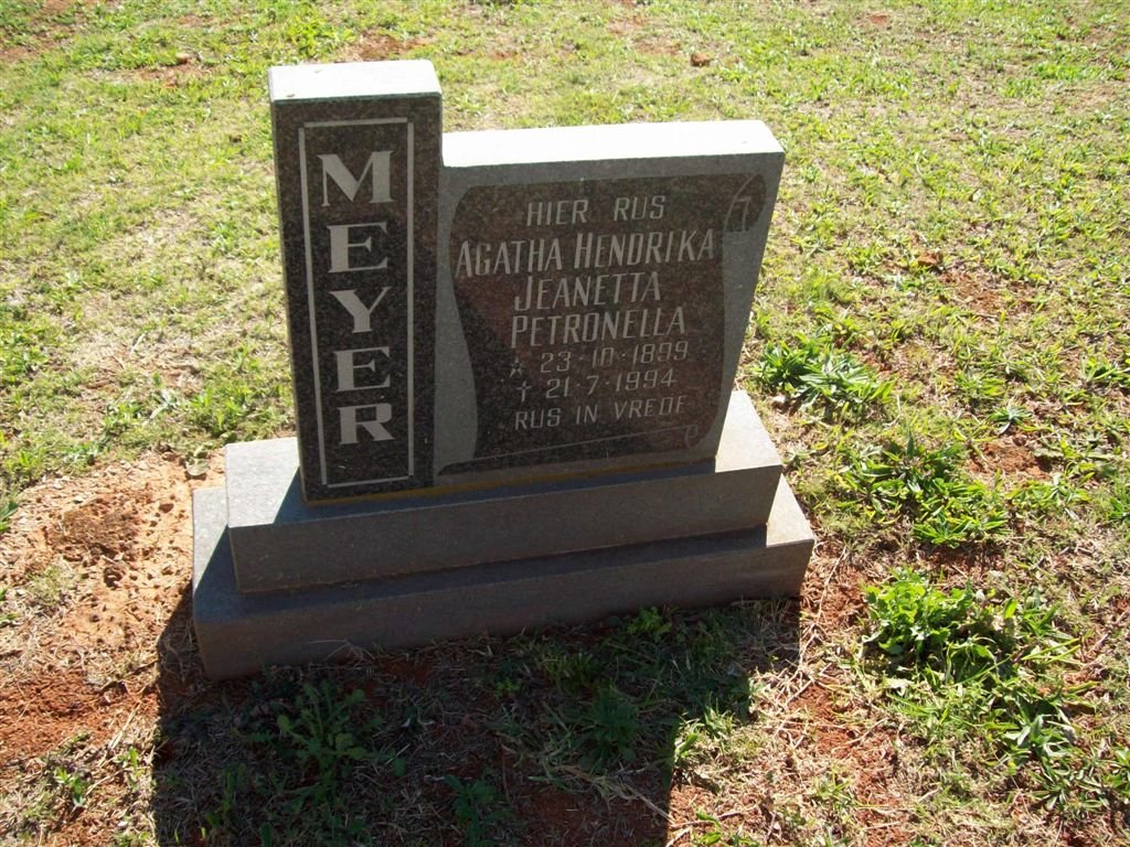 MEYER Agatha Hendrika Jeanetta Petronella 1899-1994