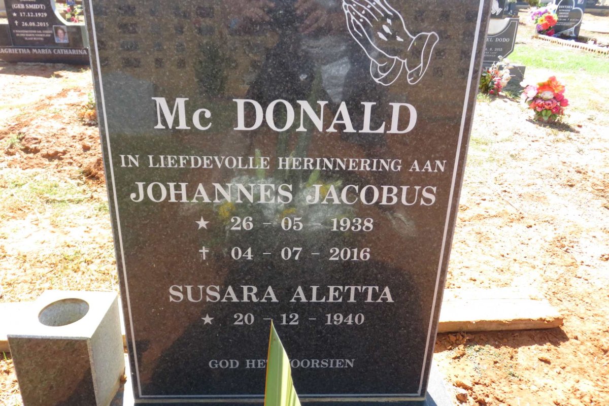 McDONALD Johannes Jacobus  1938-2016 &amp; Susara Aletta 1940-