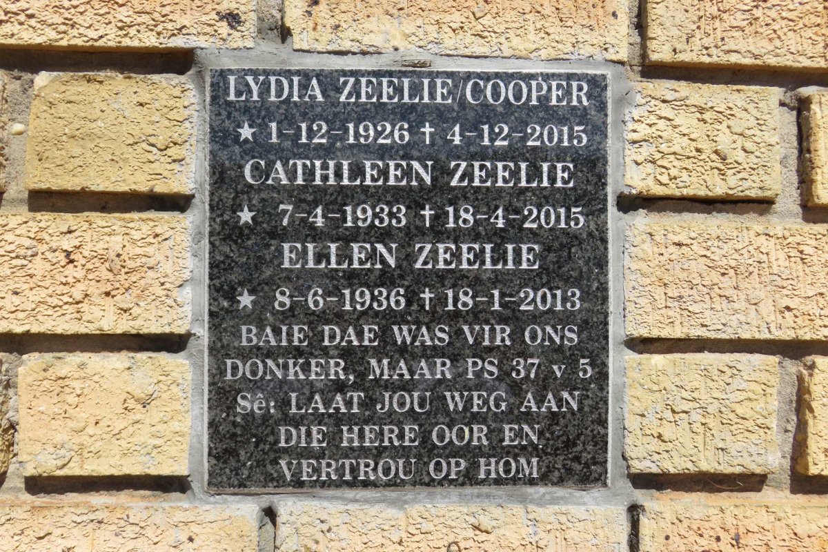 COOPER Lydia nee ZEELIE 1926-2015 :: ZEELIE Cathleen 1933-2015 :: ZEELIE Ellen 1936-2013