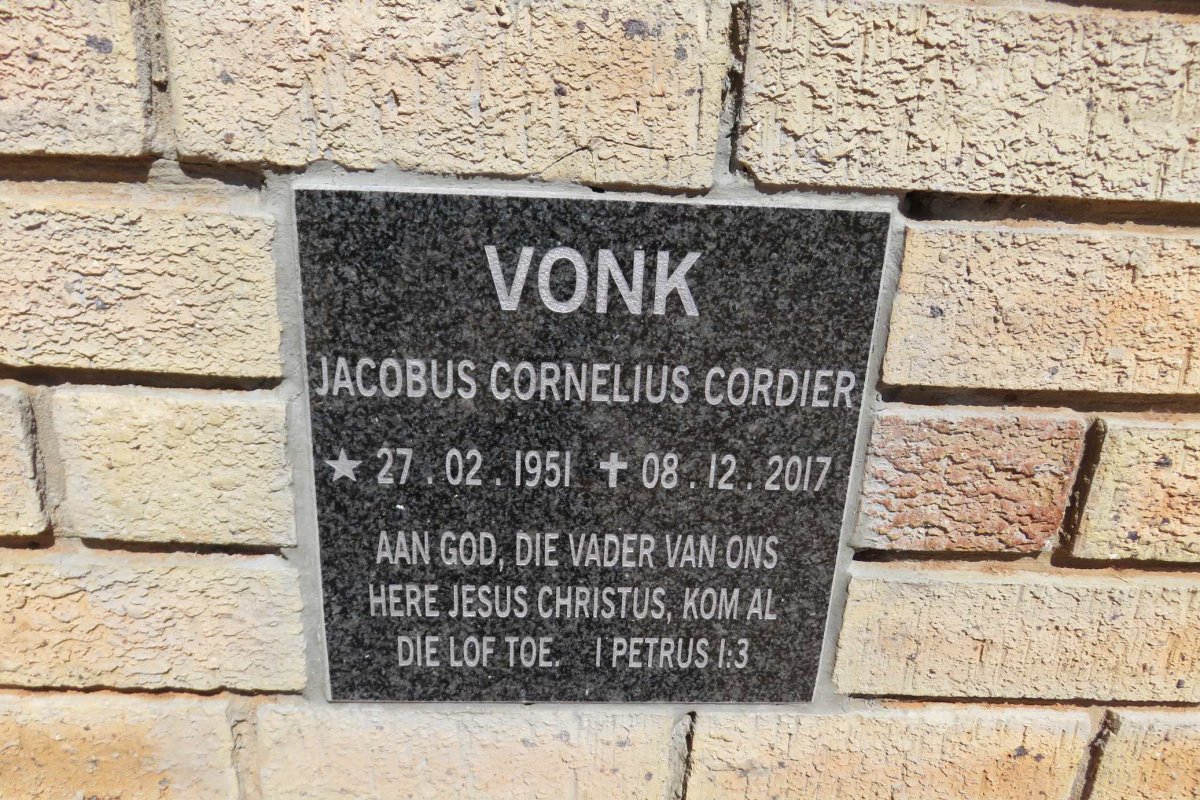 VONK Jacobus Cornelius Cordier 1951-2017
