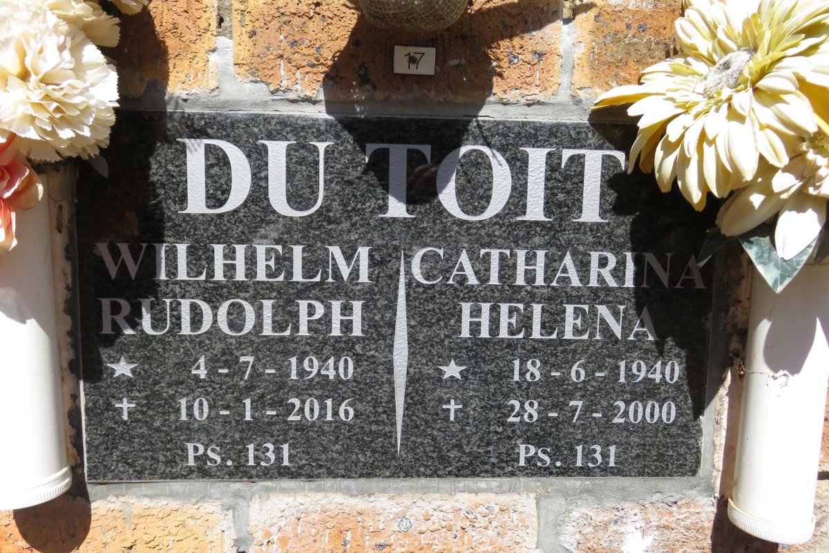 TOIT Wilhelm Rudolph, du 1940-2016 &amp; Catharina Helena 1940-2000