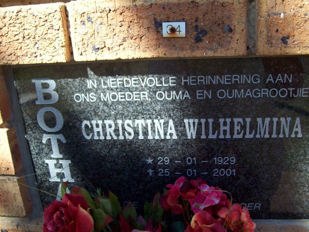 BOTHA Christina Wilhelmina 1929-2001