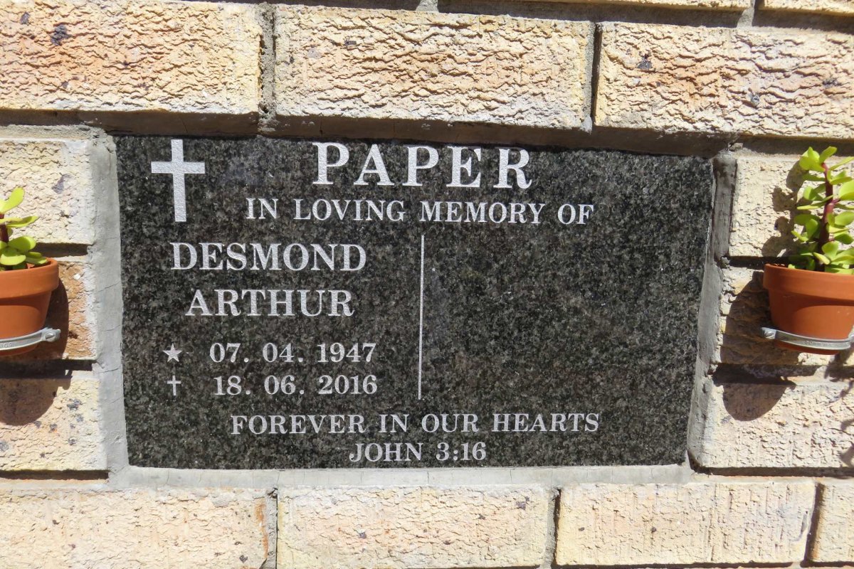 PAPER Desmond Arthur 1947-2016