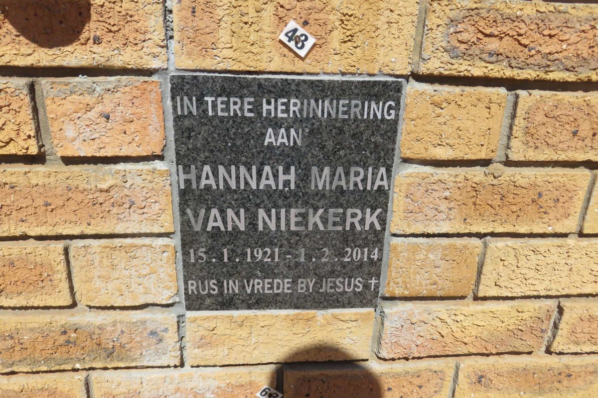 NIEKERK Hannah Maria, van 1921-2014