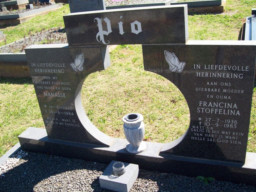 PIO Manasse 1930-1984 &amp; Francina Stoffelina 1936-1985