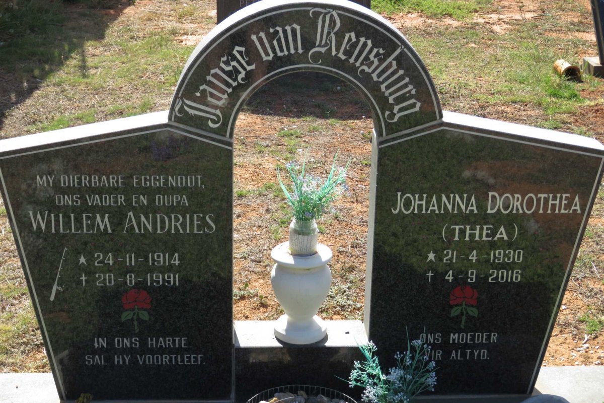 RENSBURG Willem Andries, Janse van 1914-1991 &amp; Johanna Dorothea 1930-2016
