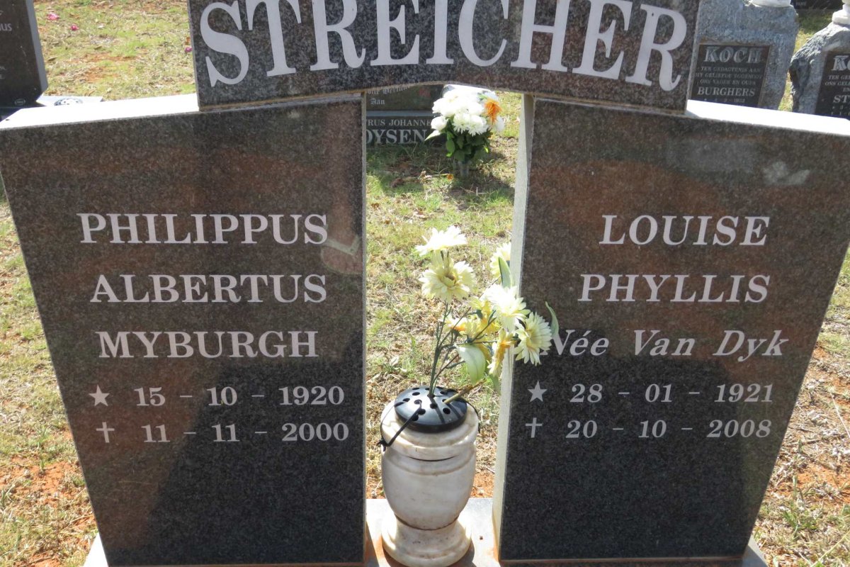 STREICHER Philippus Albertus Myburgh 1920-2000 &amp; Louise Phyllis VAN DYK 1921-2008