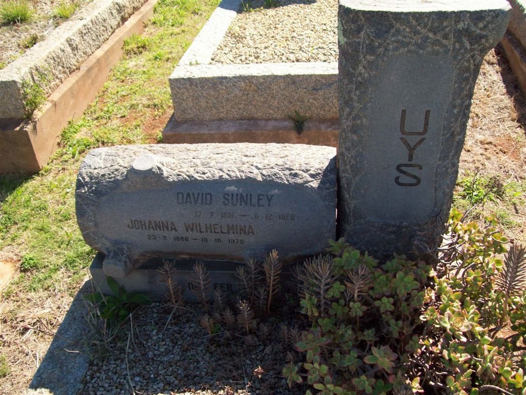 UYS David Sunley 1891-1965 &amp; Johanna Wilhelmina 1888-1970