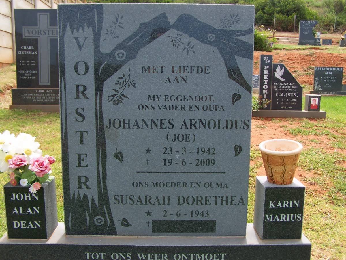 VORSTER Johannes Arnoldus 1942-2009 &amp; Susarah Dorothea 1943-