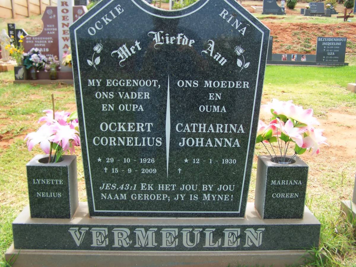 VERMEULEN Ockert Cornelius 1926-2009 &amp; Catharina Johanna 1930-