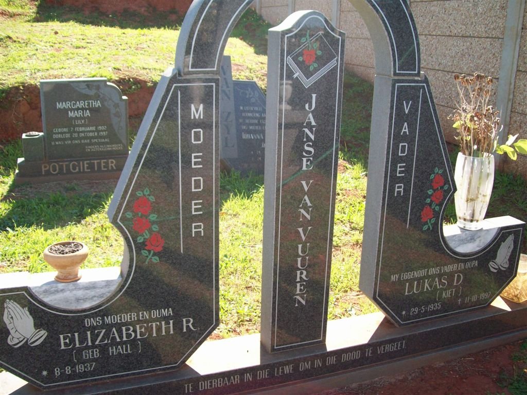 VUUREN Lukas D., Janse van 1935-1997 &amp; Elizabeth R. HALL 1937-