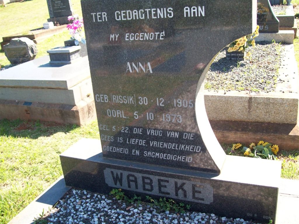WABEKE Anna nee RISSIK 1905-1973