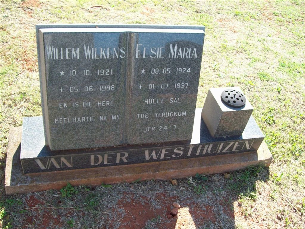 WESTHUIZEN Willem Wilkens, van der 1921-1998 &amp; Elsie Maria 1924-1997