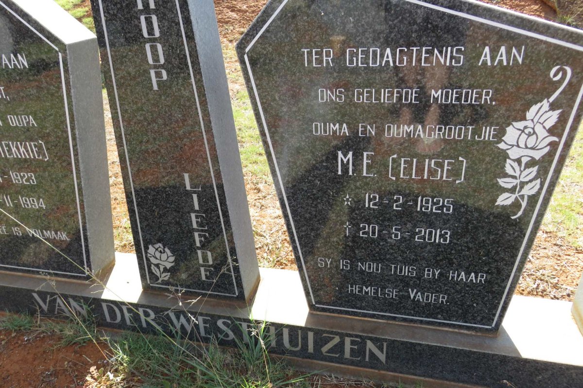 WESTHUIZEN H.J.J., van der 1923-1994 &amp; M.E. 1925-2013