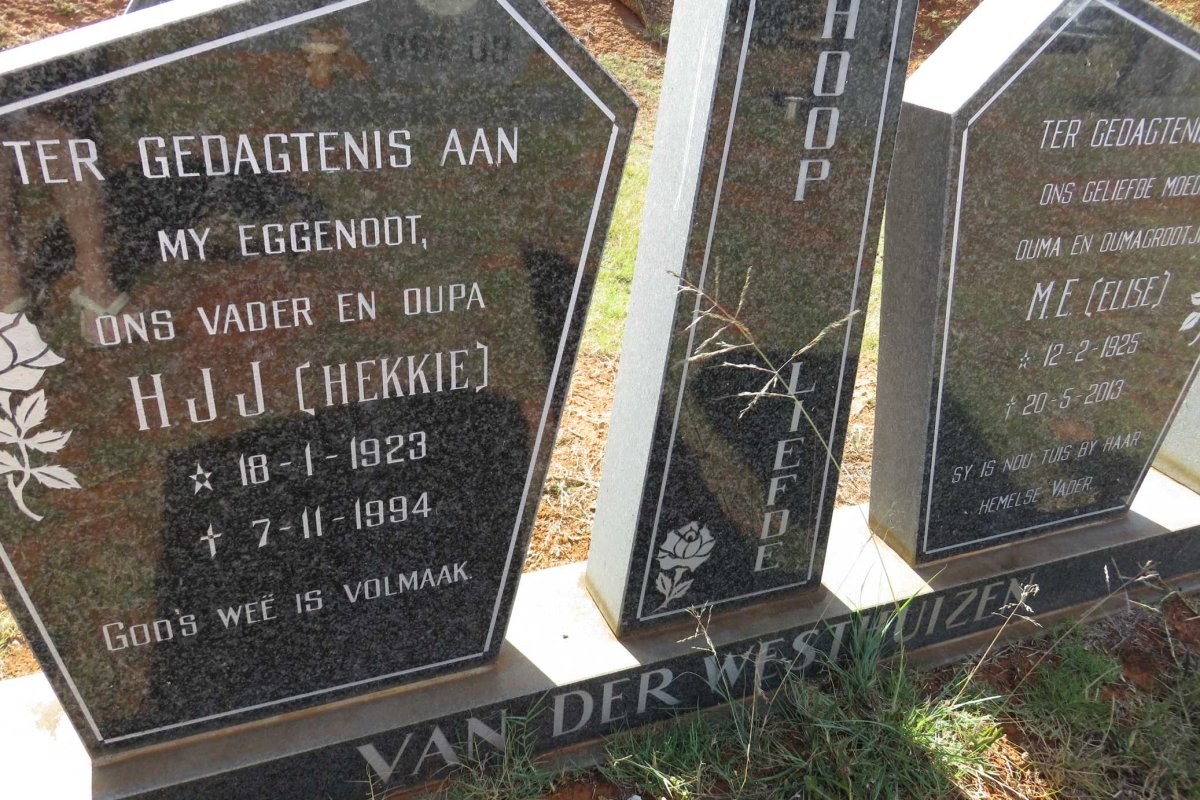 WESTHUIZEN H.J.J., van der 1923-1994 &amp; M.E. 1925-2013