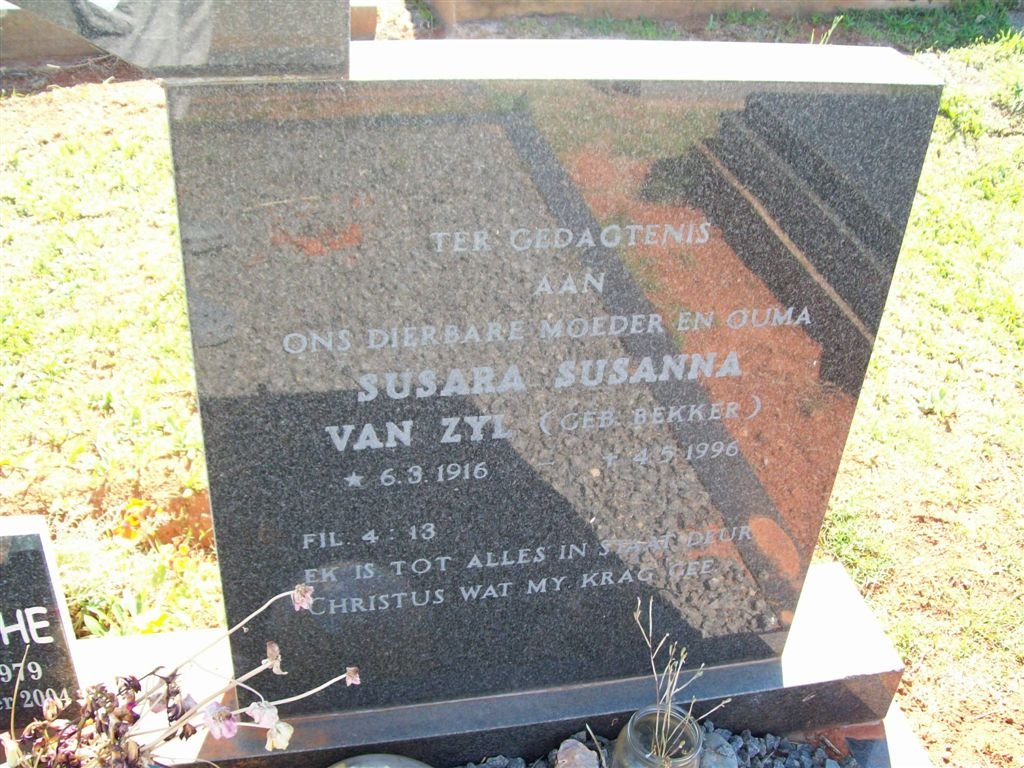 ZYL Susara Susanna, van nee BEKKER 1916-1996