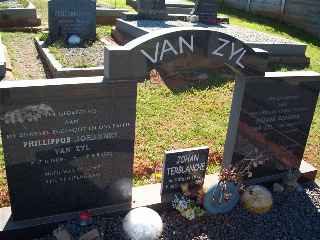 ZYL Phillippus Johannes, van 1909-1972 &amp; Susara Susanna BEKKER 1916-1996 :: TERBLANCHE Johan 1979-2004