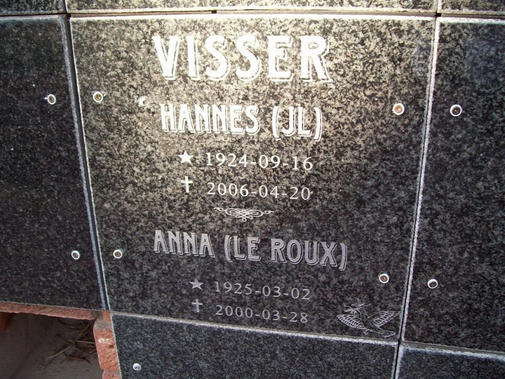 VISSER J.L. 1924-2006 &amp; Anna LE ROUX 1925-2000