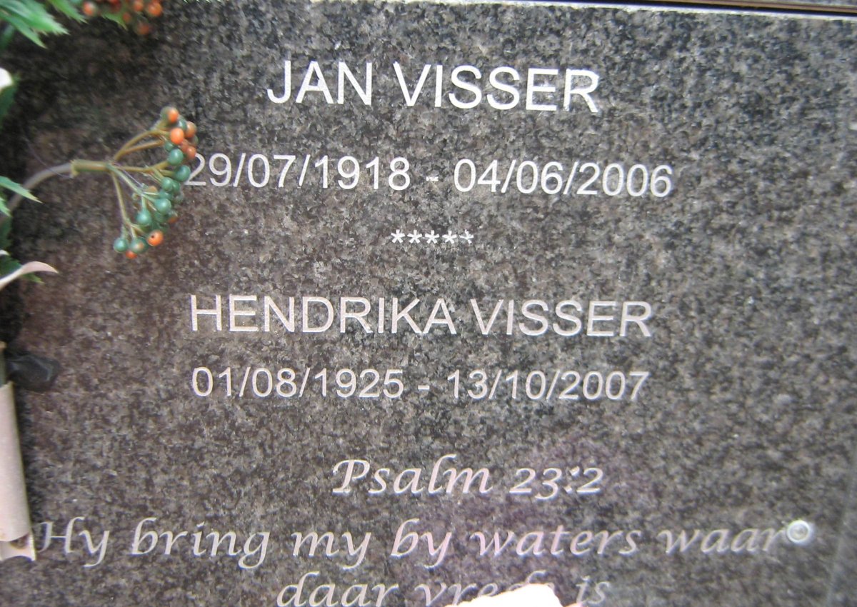 VISSER Jan 1918-2006 &amp; Hendrika 1925-2007