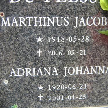 PLESSIS Marthinus Jacobus, du 1918-2016 &amp; Adriana Johanna 1920-2001