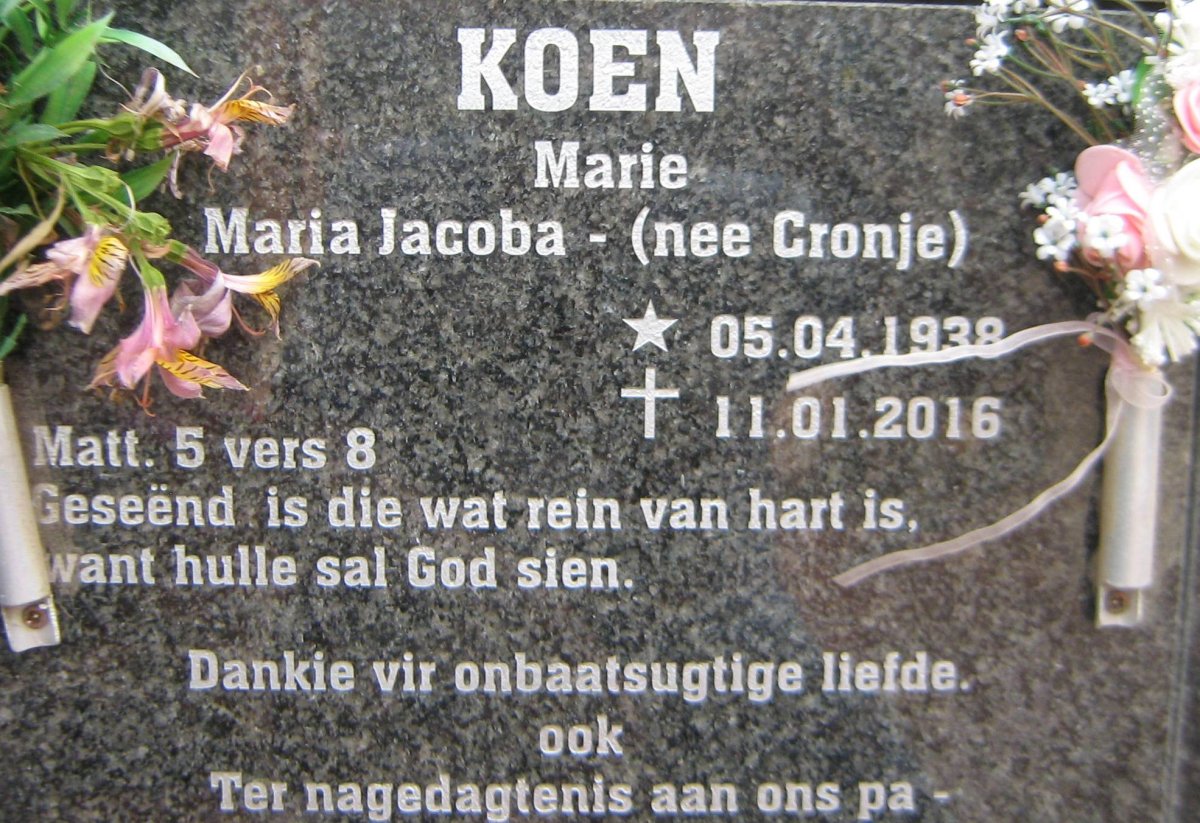 KOEN Maria Jacoba nee CRONJE 1938-2016