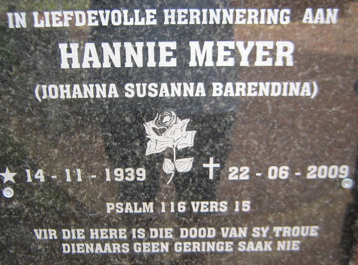 MEYER Johanna Susanna Barendina 1939-2009