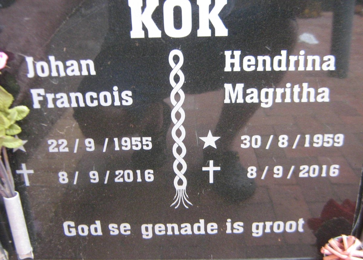 KOK Johan Francois 1955-2016 &amp; Hendrina Magritha 1959-2016