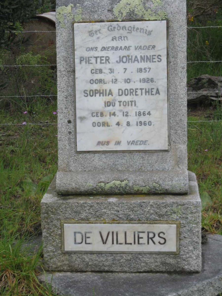 VILLIERS Pieter Johannes, de 1857-1926 &amp; Sophia Dorethea DU TOIT 1864-1960
