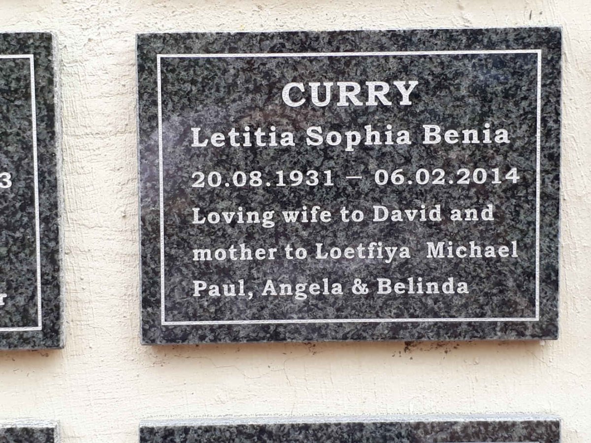 CURRY Letitia Sophia Benia 1931-2014