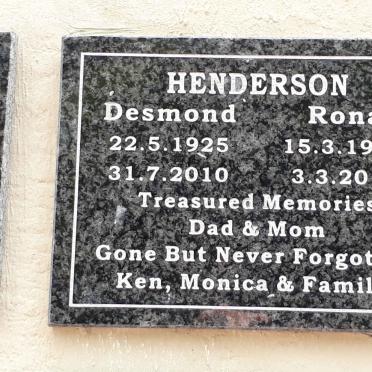 HENDERSON Desmond 1925-2010 &amp; Rona 1929-2019