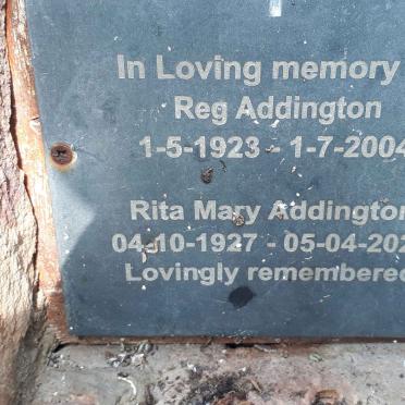 ADDINGTON Reg 1923-2004 &amp; Rita Mary 1927-2020