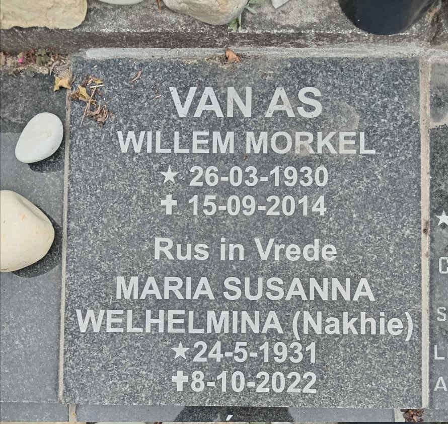 AS Willem Morkel, van 1930-2014 & Maria Susanna Welhelmina 1931-2022