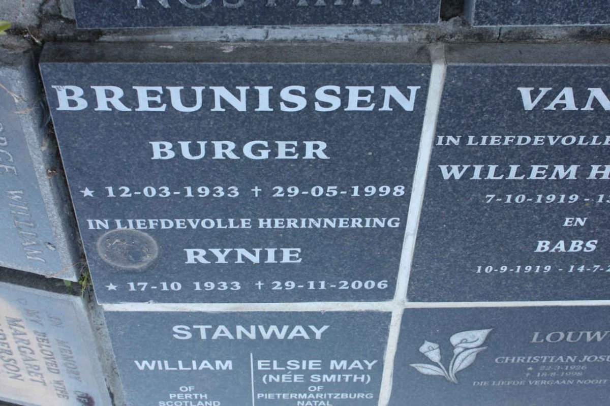 BREUNISSEN Burger 1933-1998 &amp; Rynie 1933-2006