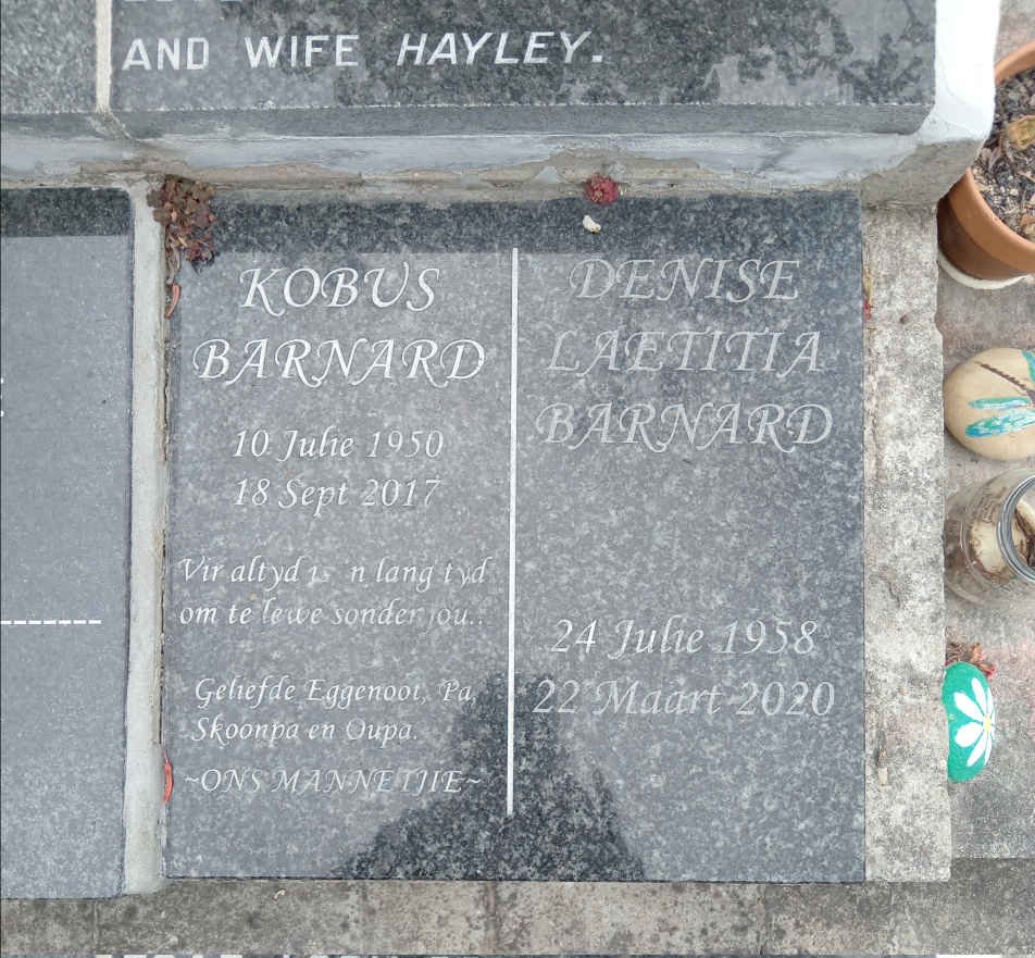 BARNARD Kobus 1950-2017 & Denise Laetitia 1958-2020