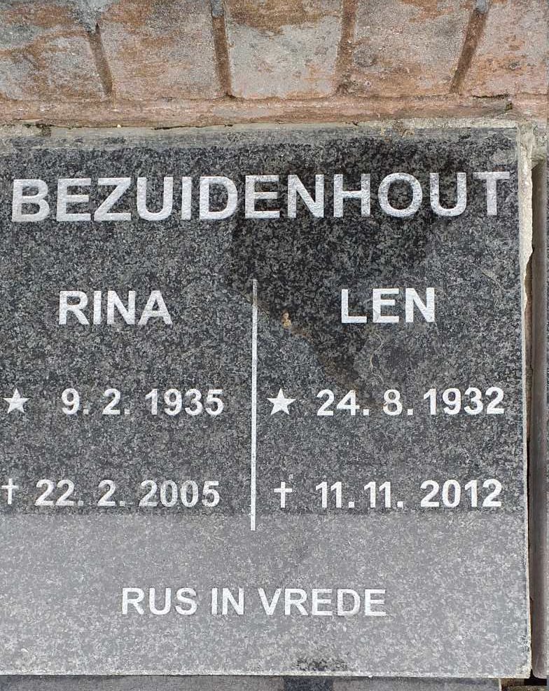BEZUIDENHOUT Len 1932-2012 &amp; Rina 1935-2005