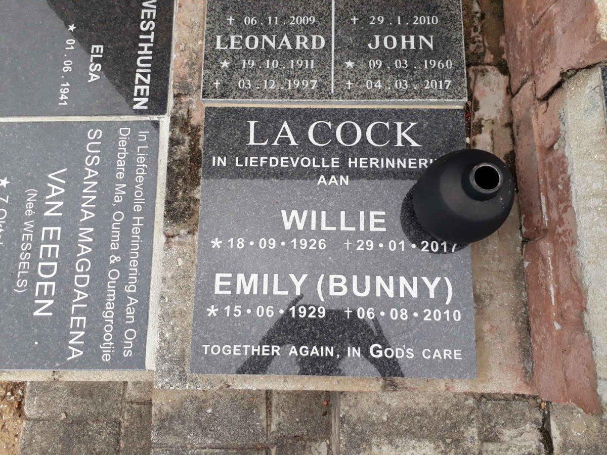 COCK Willie, la 1926-2017 &amp; Emily 1929-2010