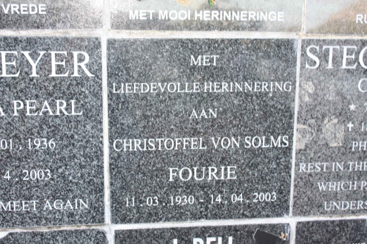 FOURIE Christoffel Von Solms 1930-2003