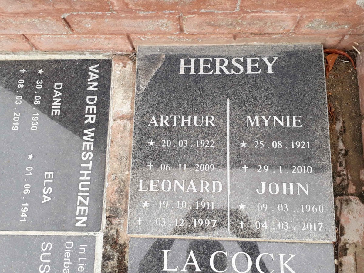 HERSEY Leonard 1911-1997 :: HERSEY Arthur 1922-2009 &amp; Mynie 1921-2010 :: HERSEY John 1960-2017