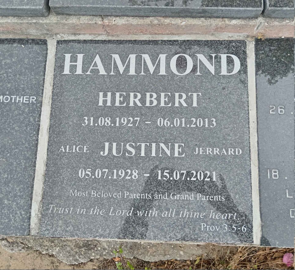 HAMMOND Herbert 1927-2013 & Alice Justine Jerrard 1928-2021