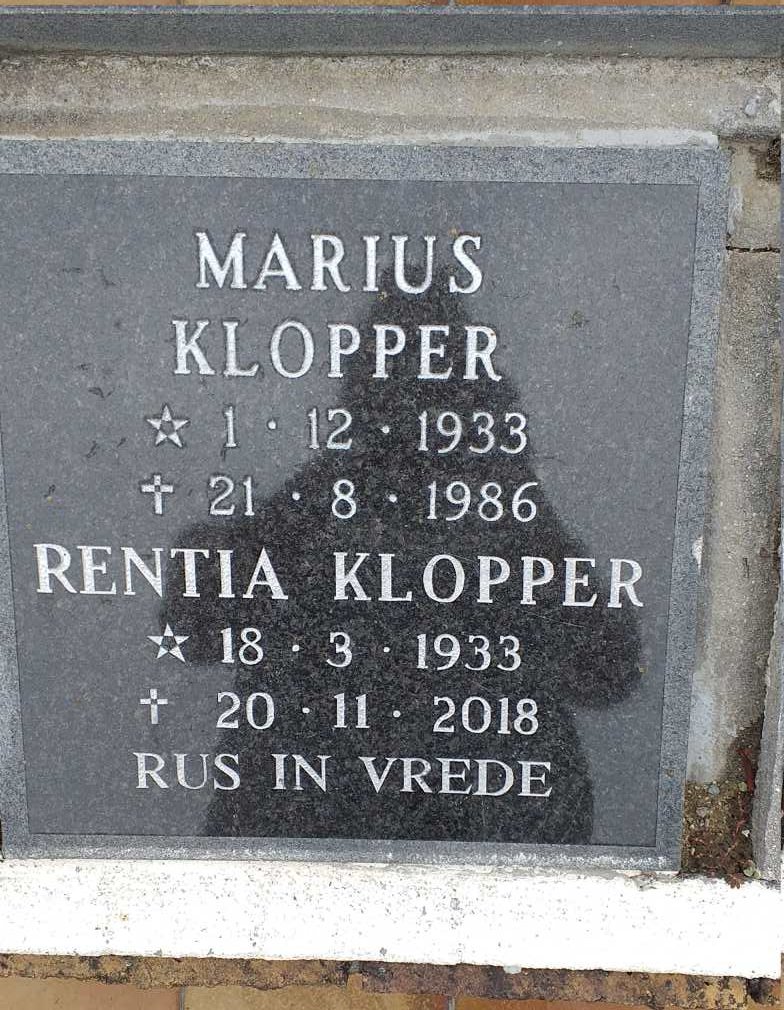 KLOPPER Marius 1933-1986 &amp; Rentia 1933-2018