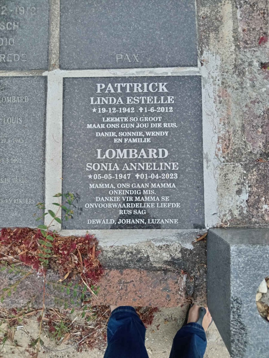 PATTRICK Linda Estelle 1942-2012 :: LOMBARD Sonia Anneline 1947-2023