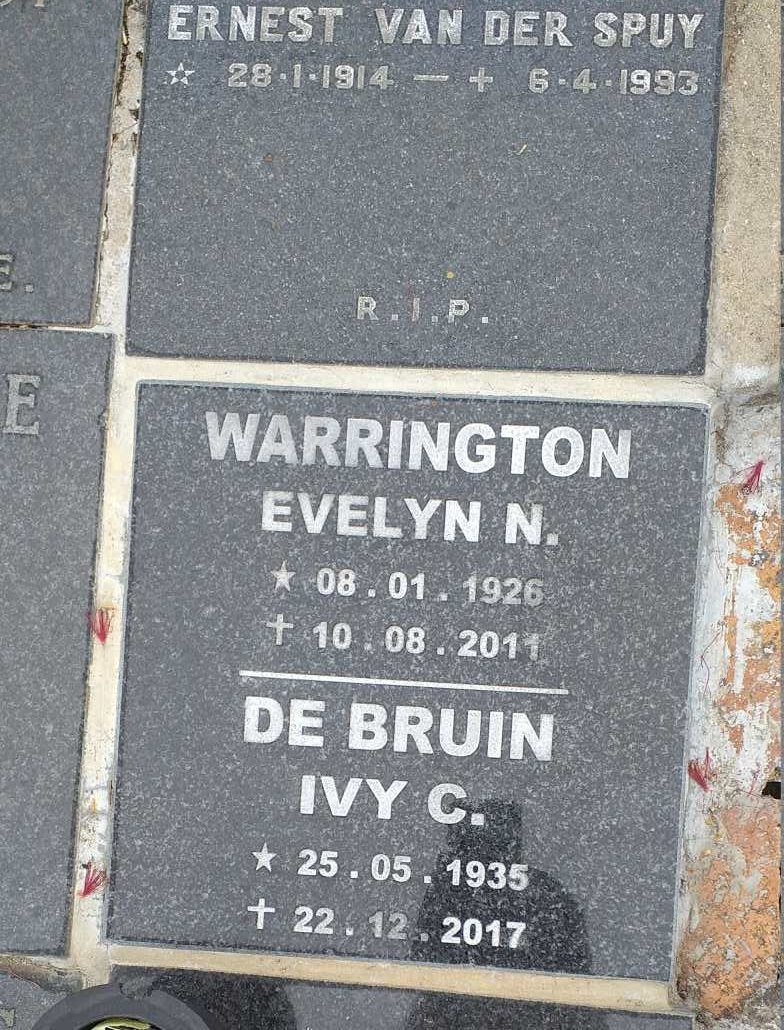 WARRINGTON Evelyn N. 1926-2011 :: DE BRUIN Ivy C. 1935-2017